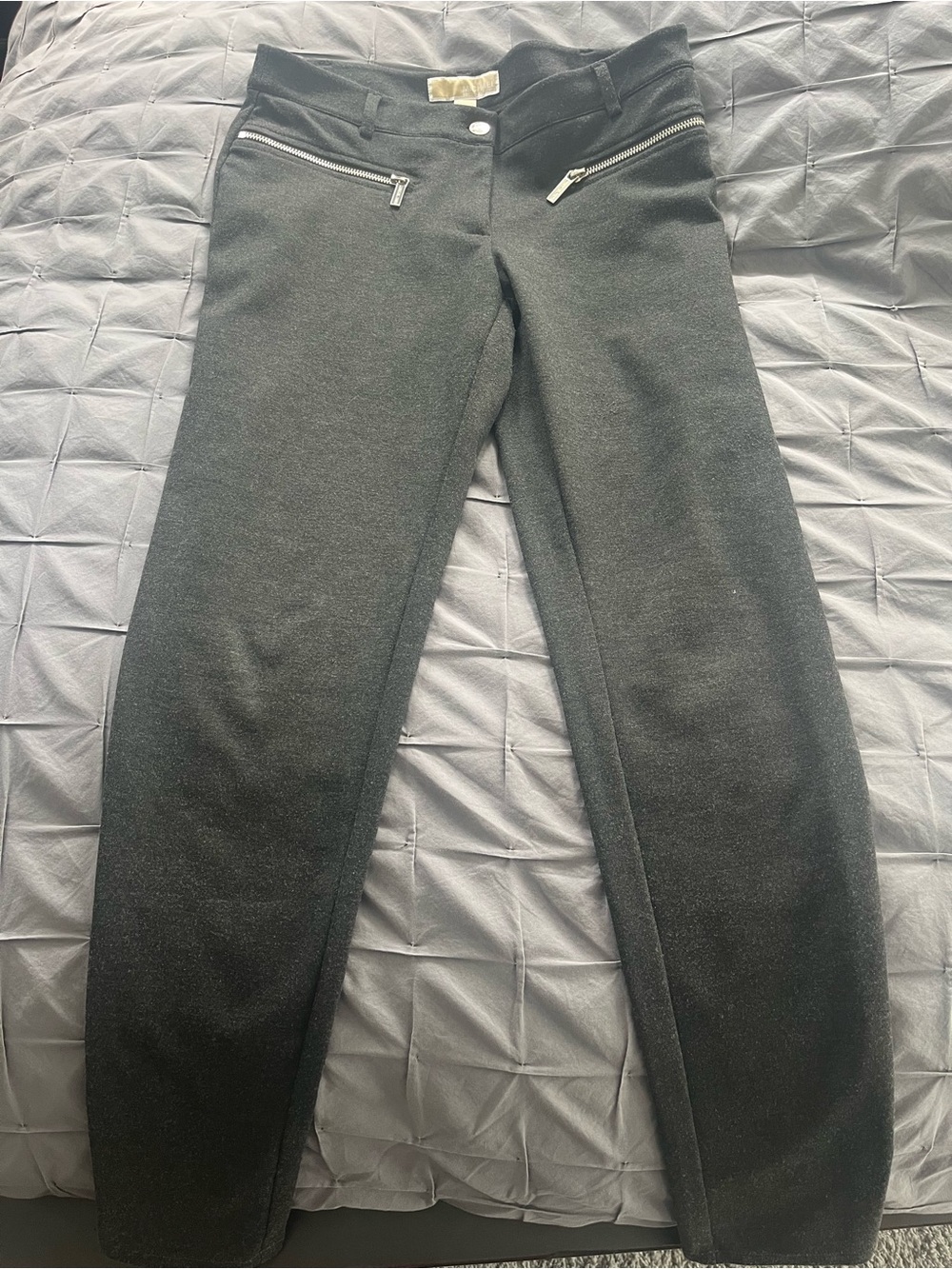 Michael Kors Dark Gray Slim Zip Front Ponte Pants